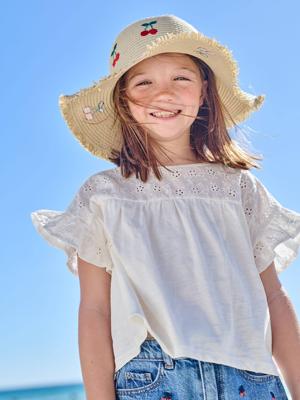 T-shirt meisjes met geborduurde details ecru