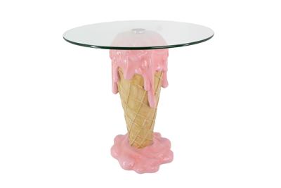 Salontafel ICE CREAM 50cm met gehard glas roze beige - 48036