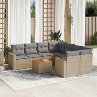 9-delige Loungeset met kussens poly rattan gemengd beige