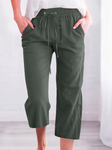 Women's Casual Summer Linen Pants High Waisted Loose Yoga Sweatpants Crop Pants with Pockets