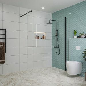 Fortifura Galeria inloopdouche - 160x200cm - helder glas - wandarm - mat zwart SW797918/SW797905