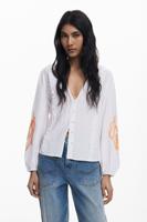 Ballonblouse met bladeren - WHITE - XL