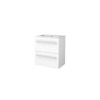 Basic-Line Start 39 Badkamermeubelset - Ondiep - 60 x 39 cm - Met Grepen - 2 Lades - Keramische Wastafel - 1 Kraangat - Ice White