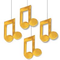 Hangdecoratie muzieknoot - 4x - goud - 29 x 18 cm - van karton - Muziek thema versiering