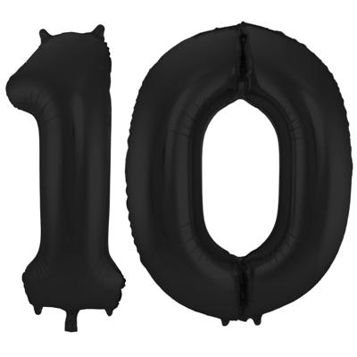 Folat Folie ballonnen - 10 jaar cijfer - zwart - 86 cm - leeftijd feestartikelen - verjaardag