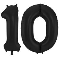 Folat Folie ballonnen - 10 jaar cijfer - zwart - 86 cm - leeftijd feestartikelen - verjaardag