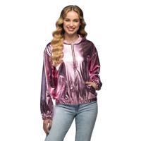 Carnaval verkleed jasje Rave - roze - voor dames - metallic glans