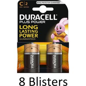 16 Stuks (8 Blisters a 2 st) Duracell Plus Power C batterijen