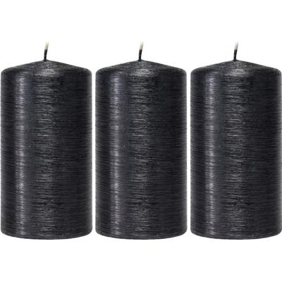 Cilinderkaars/stompkaars - 3x - zwart - 7 x 13 cm - 25 branduren - sfeerkaarsen - kaarsen