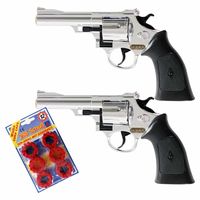 2x stuks plaffertjes speelgoed pistolen/revolvers met 12 schoten magazijn - thumbnail