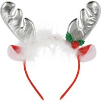 Kerst diadeem/haarband - rendier gewei met oren - zilver - polyester - accessoires - thumbnail