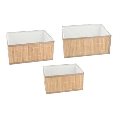 Kast/badkamer opbergmandjes - set 3x stuks - bamboe hout met hoes - in 3 formaten
