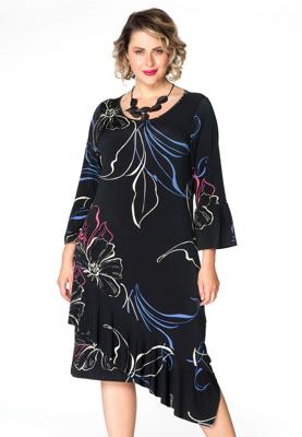 Yoek Jurk met ruchesN | Zwart | Maat Plus