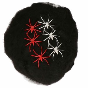 Decoratie spinnenweb/spinrag met spinnen - 4x - 100 gram - zwart - Halloween/horror versiering