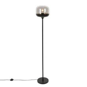 QAZQA Design vloerlamp zwart met goud en smoke glas - Kyan