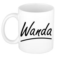 Wanda Naam koffiemok - beker - met sierlijke letters - wit - 300 ml - Cadeau - Dames