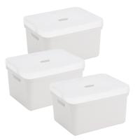 Sunware opbergbox met deksel - 3x - Sigma Home - kunststof - 13 liter - wit - opberg dozen
