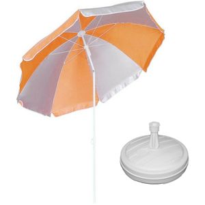 Parasol - oranje/wit - D120 cm - incl. draagtas - parasolvoet - 42 cm