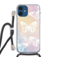 White butterfly: iPhone 12 Transparant Hoesje met koord
