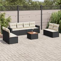 9-delige Loungeset met kussens poly rattan zwart
