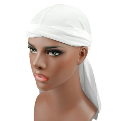 Fluweel tulband cap lange staart piraat Hat chemotherapie Cap (wit)