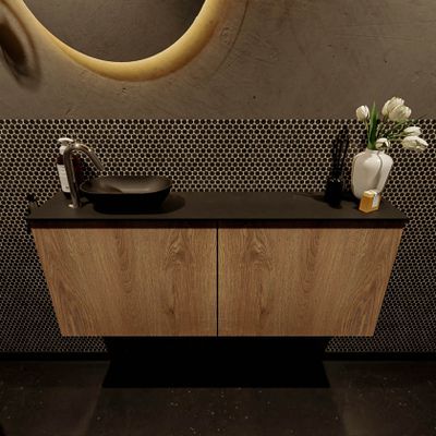 Mondiaz Fowy toiletmeubel 120cm washed oak met blad en waskom urban links 1 kraangat