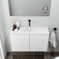 Zaro Polly toiletmeubel 80cm mat wit met witte wastafel zonder kraangat - thumbnail