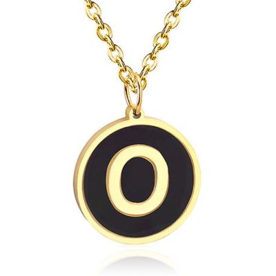 Goudkleurige Dames Schakelketting met Zwarte Kettinghanger Letter O