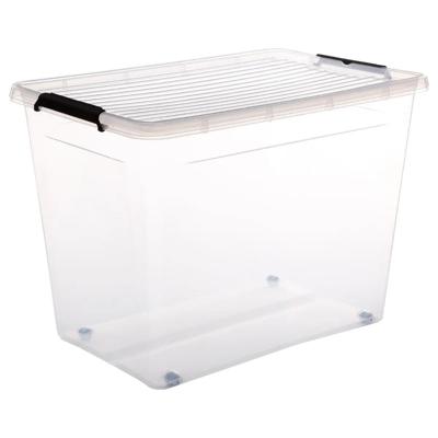 5Five opberg kist met deksel - Clip Box - 80 liter - 58 x 39 x 43 cm - kunststof - transparant