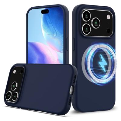Lunso iPhone 17 Pro Max hoesje - Flexibel siliconen Backcover met MagSafe - Donkerblauw