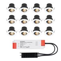 Set van 12 Medina LED Mini Inbouwspots met Trafo - 12 Volt 3 Watt 150 lumen - Kantelbaar - Verzonken - Plat 35mm - 2700K - IP44 waterdicht - Wit