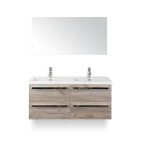 Seville Badmeubelset 120 cm - 4 laden Craft Oak - Wastafel Djazz Dubbel - met Spiegel