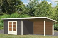 Woodfeeling | Tuinhuis Northeim 3 met Overkapping 3,3 en Achterwand | Terragrijs