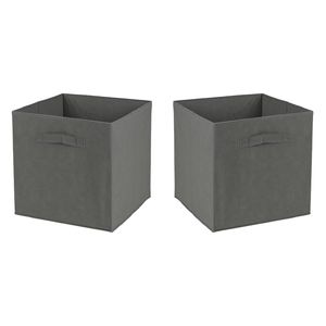 Opbergmand/kastmand Square Box - 2x - karton/kunststof - 29 liter - donker grijs - 31 x 31 x 31 cm