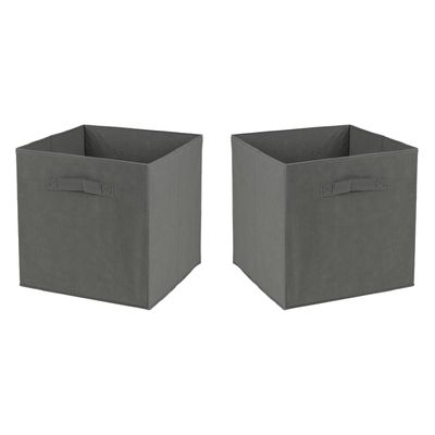 Opbergmand/kastmand Square Box - 2x - karton/kunststof - 29 liter - donker grijs - 31 x 31 x 31 cm