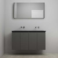 On-Line Badkamermeubelset - 120 cm - Bouwpakket - Greeploze Ladestructuur - Acryl Wastafel - zonder Kraangat - Spiegelkast - Mat Antraciet - V02
