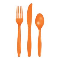 Feest wegwerpbestek set oranje 48-delig vorken/messen/lepels   -