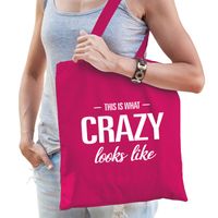 This is what crazy looks like cadeau tas roze voor gekke dames - Feest Boodschappentassen