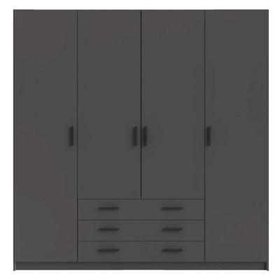 Leen Bakker - Kledingkast Sprint 4-deurs - Antraciet - 200x196x50 Cm - Spaanplaat - Grijs