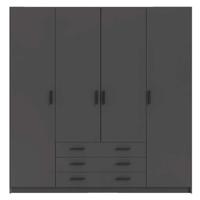 Leen Bakker - Kledingkast Sprint 4-deurs - Antraciet - 200x196x50 Cm - Spaanplaat - Grijs
