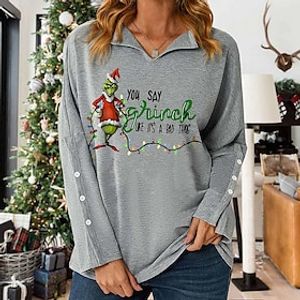 Dames Sweatshirt Stoppen Streetwear Wit Rood Groen Grafisch Grinch Kerstmis Casual V-hals Bovenkleding Lange mouw Micro-elastisch