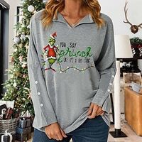Dames Sweatshirt Stoppen Streetwear Groen Rood Grijs Grafisch Kerstmis Lange mouw V-hals S M L XL 2XL 3XL