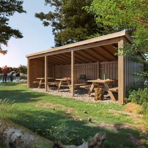 Grote Houten Overkapping Met 3 Picknicktafels
