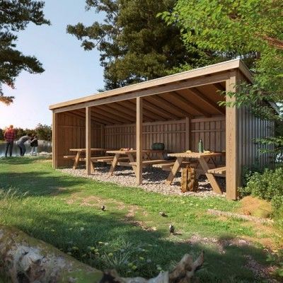 Grote Houten Overkapping Met 3 Picknicktafels