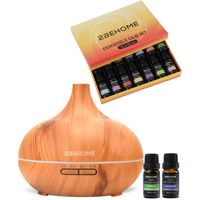 2BEHOME® Aroma Diffuser 550ML met Afstandsbediening - Incl. 16 Etherische Oliën - Lichte houtlook - 7 LED Kleuren