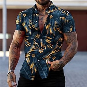 Voor heren Overhemd Grafisch overhemd Aloha-shirt Grafisch Bladeren Strijkijzer Rood groen Zwart Zwart / Paars Wijn Rood 3D-afdrukken Straat Dagelijks Korte mouw 3D Button-omlaag Kleding Modieus Lightinthebox