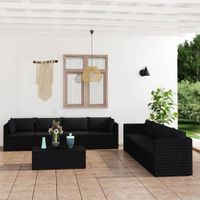 vidaXL 9-delige Loungeset met kussens poly rattan zwart - thumbnail