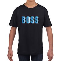 Boss tekst zwart t-shirt blauwe letters voor kinderen - thumbnail