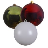 3x stuks grote kerstballen van 20 cm glans van kunststof groen wit en rood - thumbnail