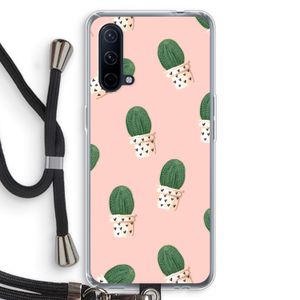 Cactusprint roze: OnePlus Nord CE 5G Transparant Hoesje met koord